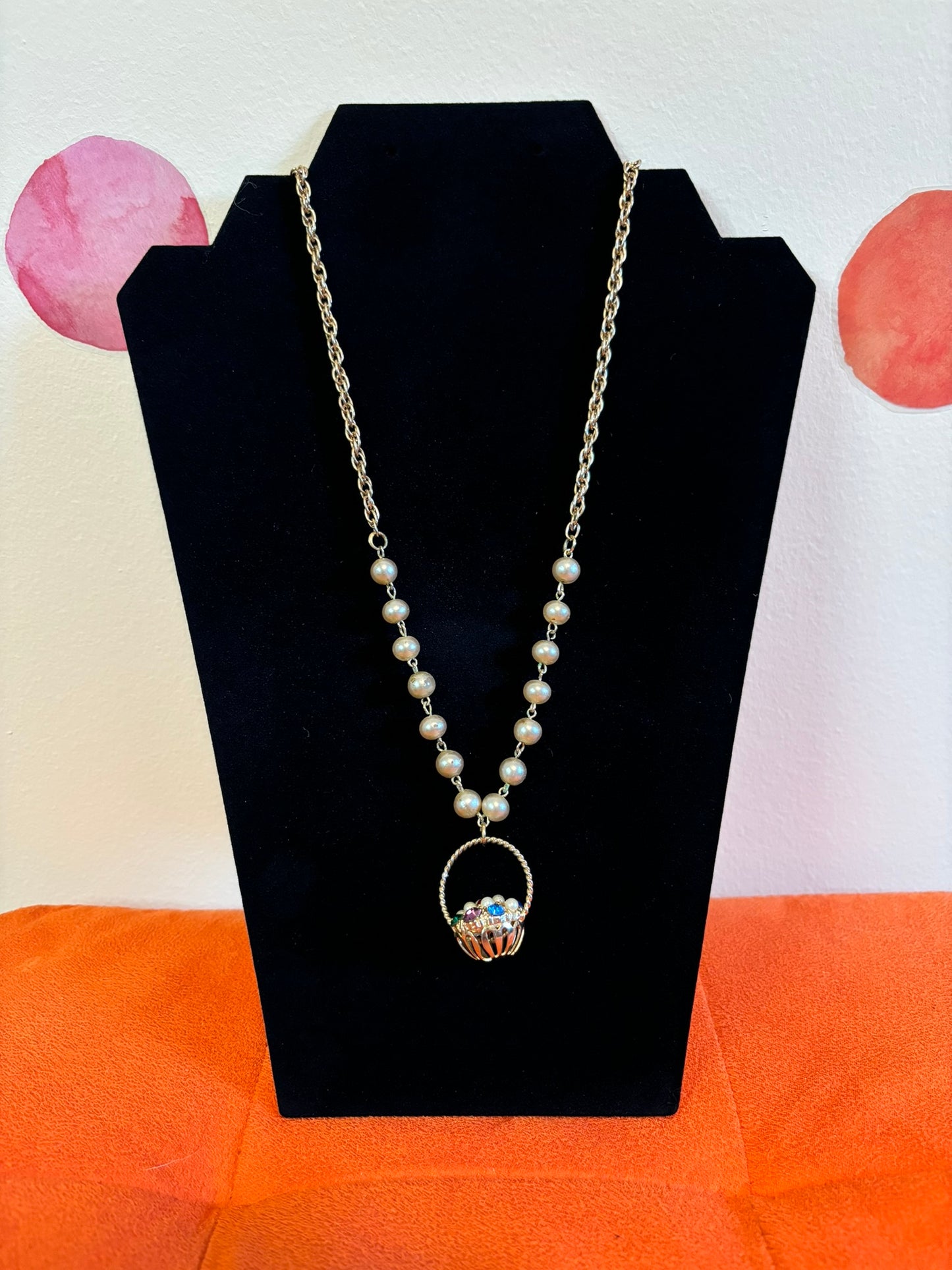 Vintage multicolor basket necklace