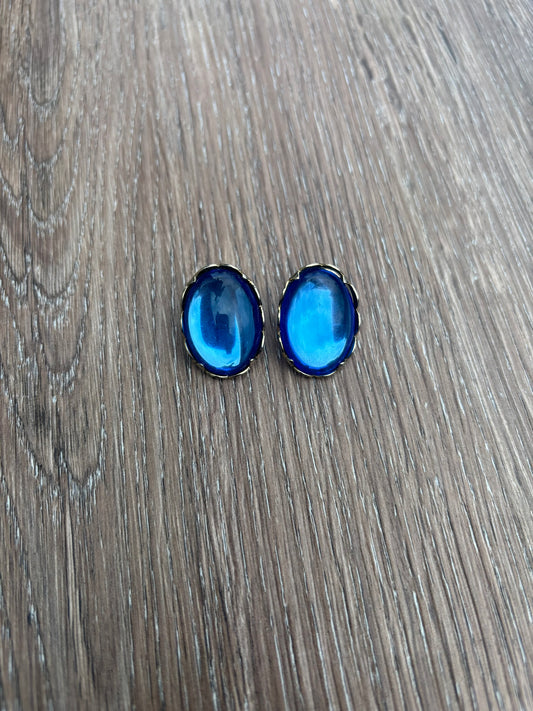 Vintage blue cufflink earrings