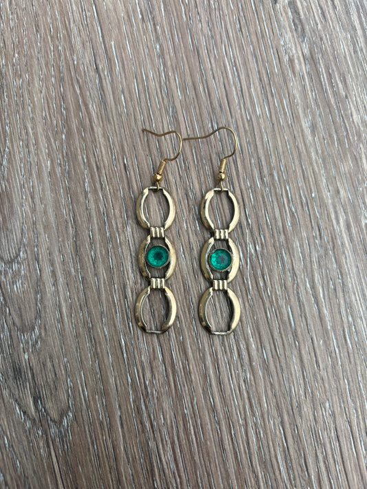 Vintage gold and green link earrings