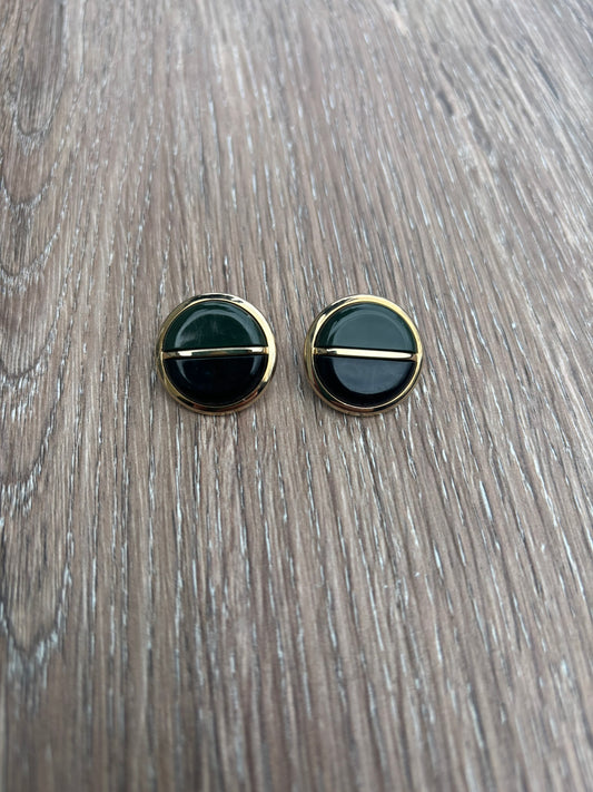 Vintage black and green cufflink earrings