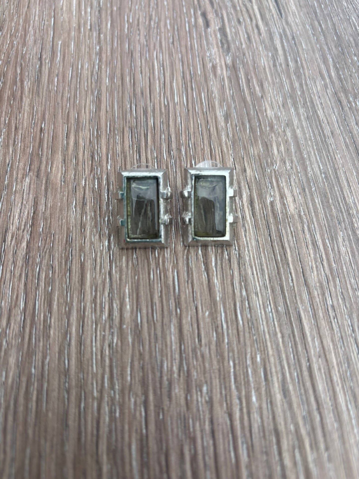 Vintage light green and silver cufflink earrings