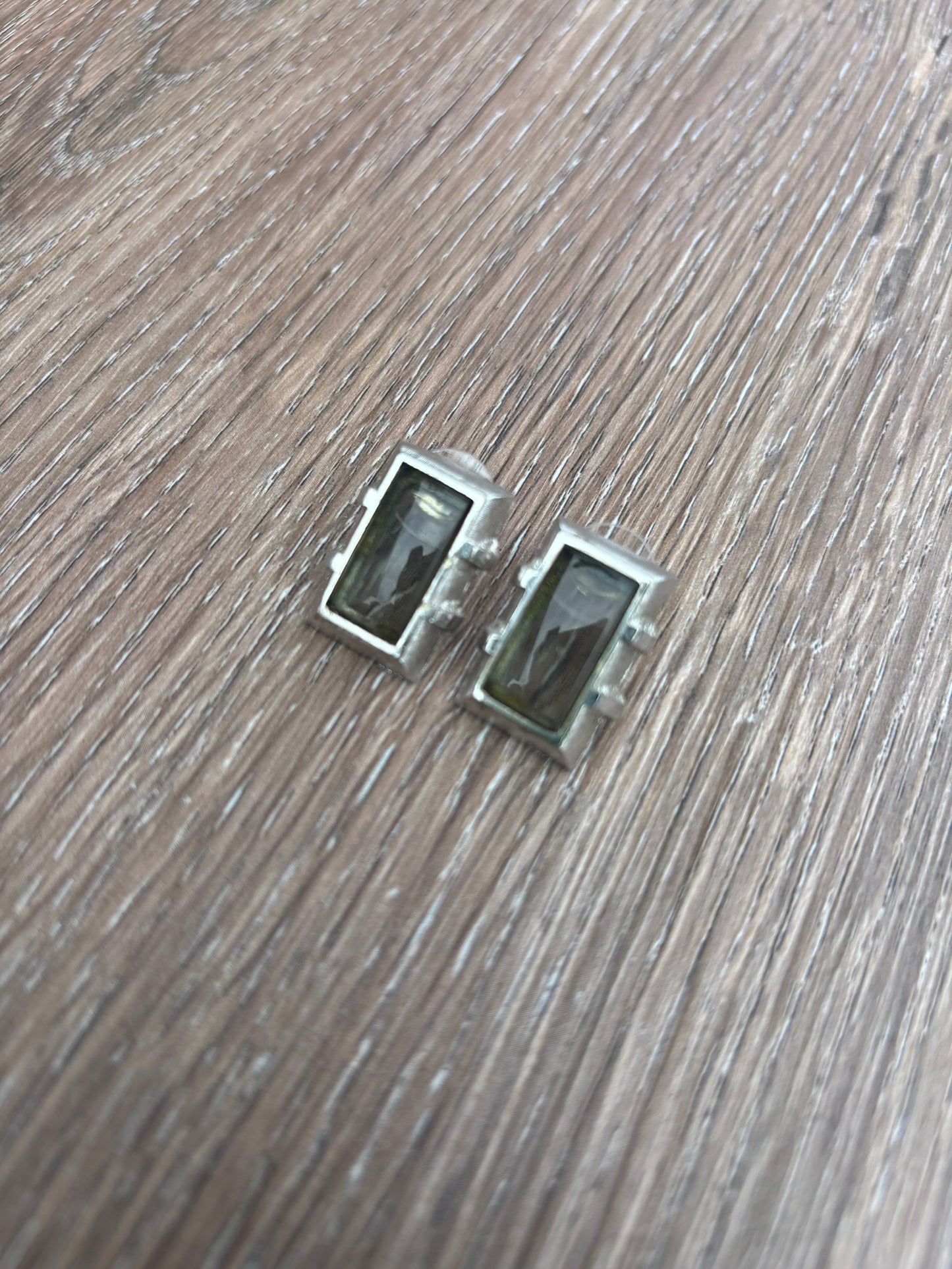 Vintage light green and silver cufflink earrings