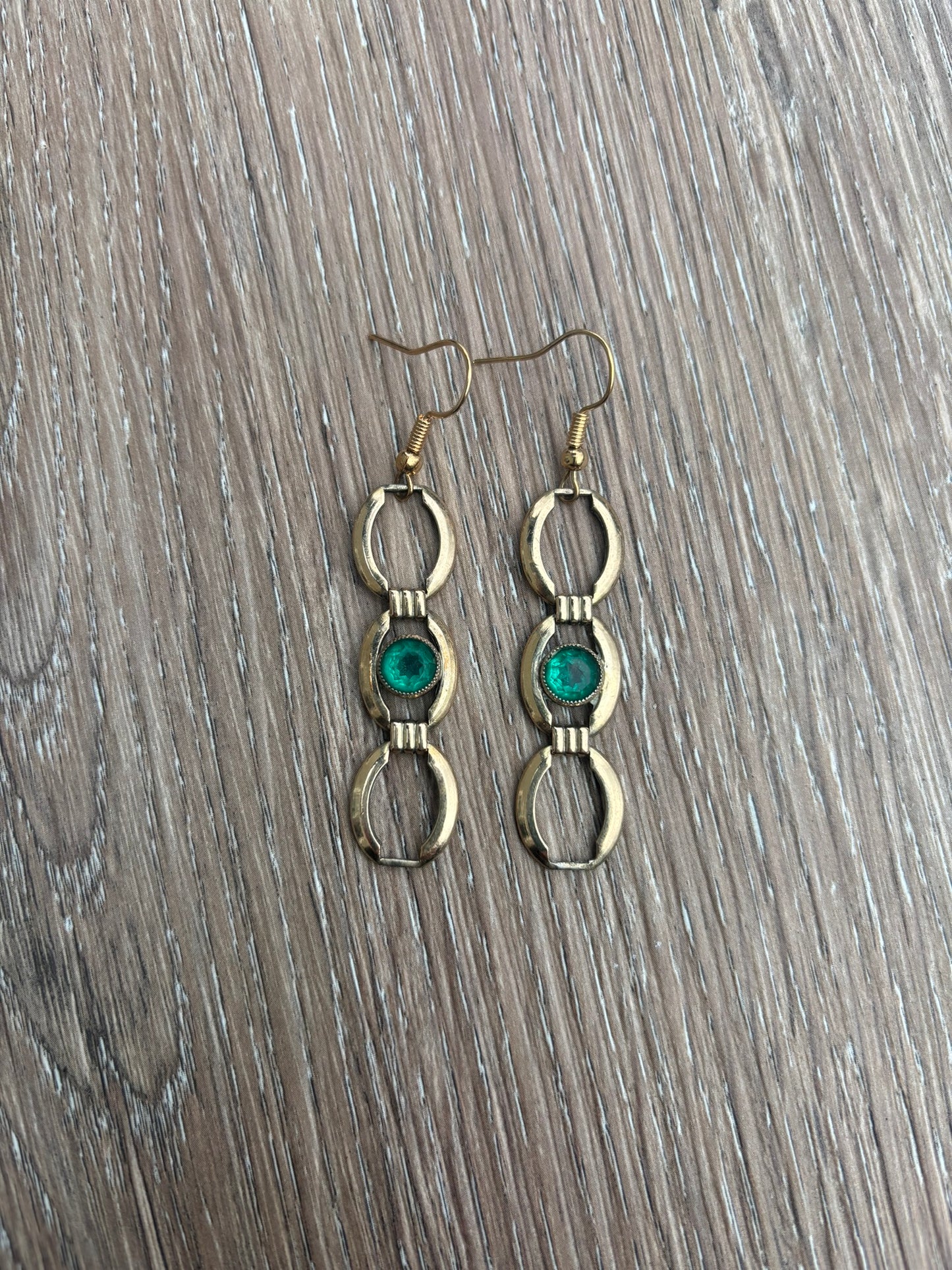 Vintage gold and green link earrings