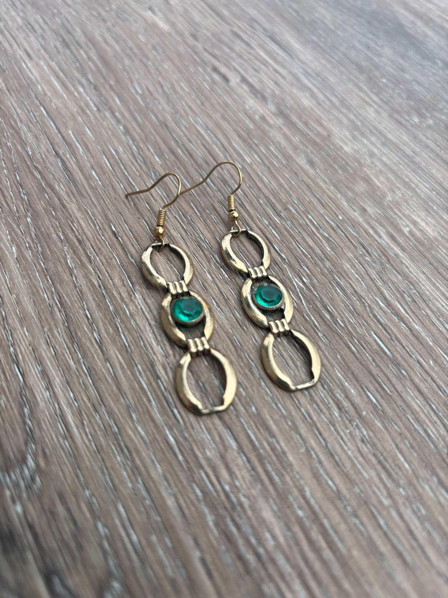 Vintage gold and green link earrings