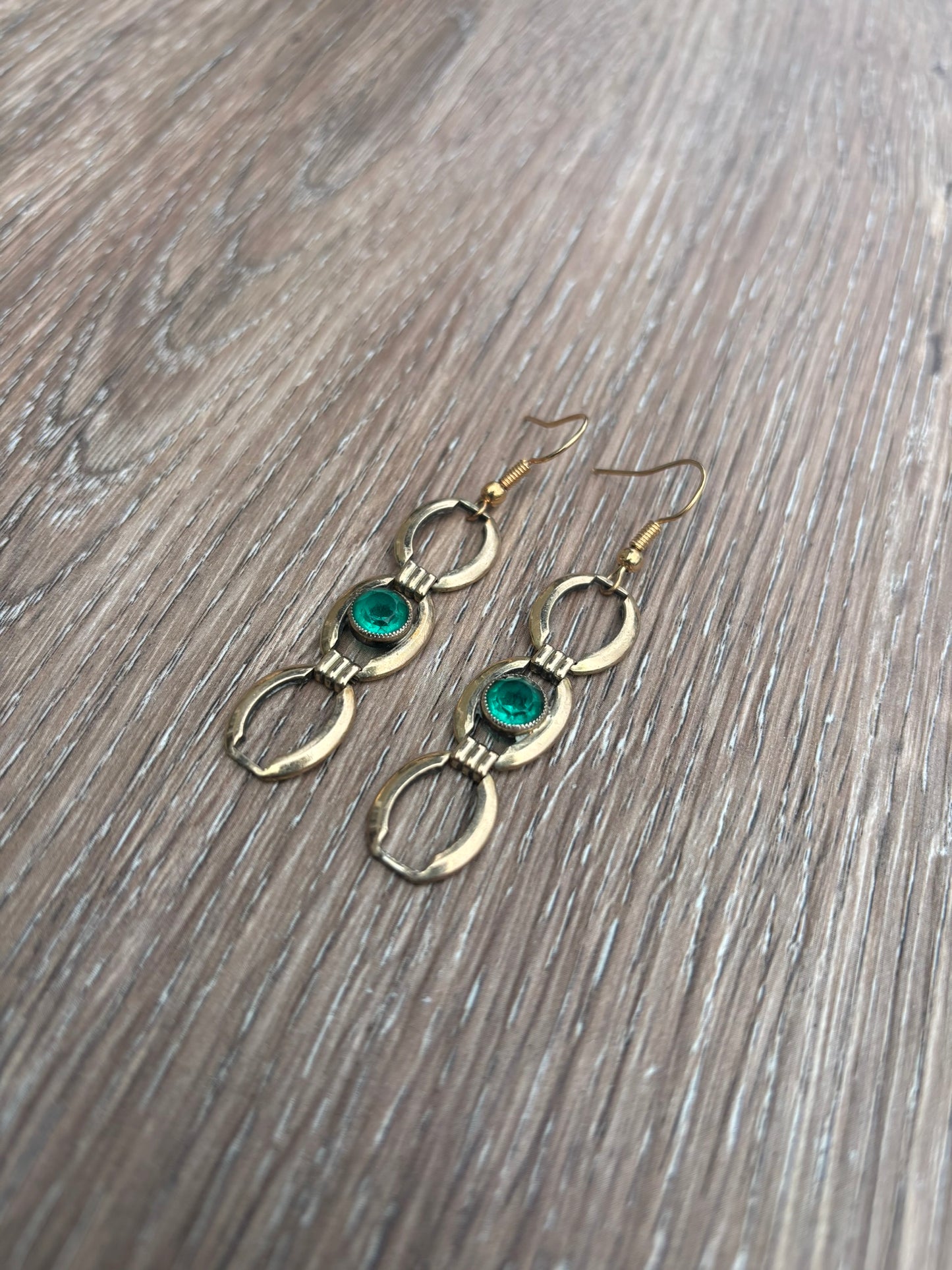 Vintage gold and green link earrings