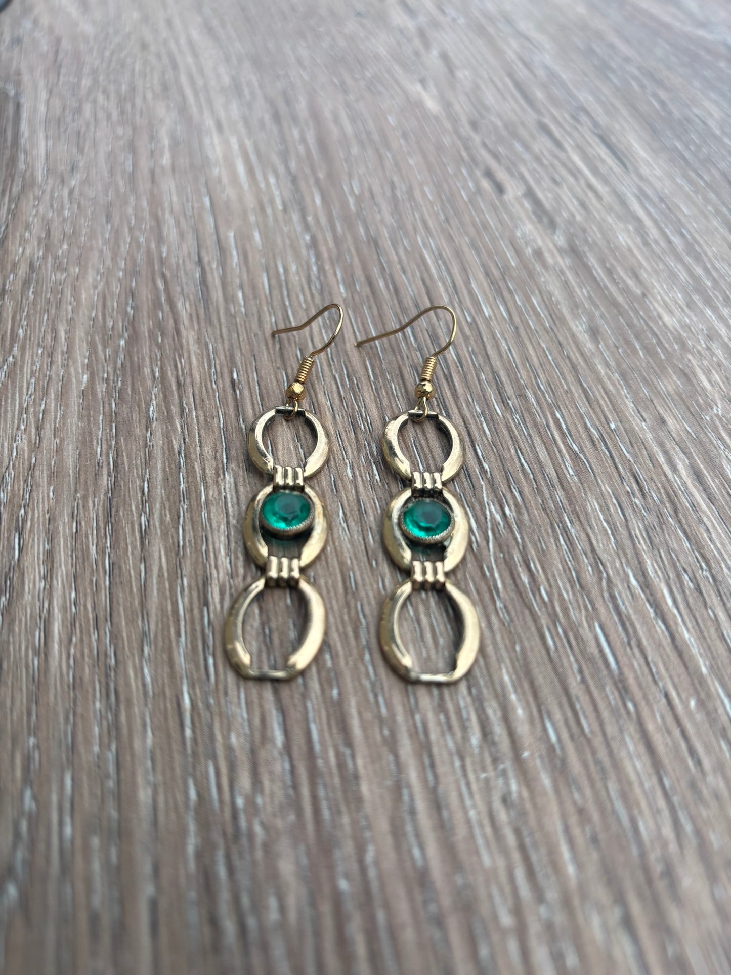 Vintage gold and green link earrings