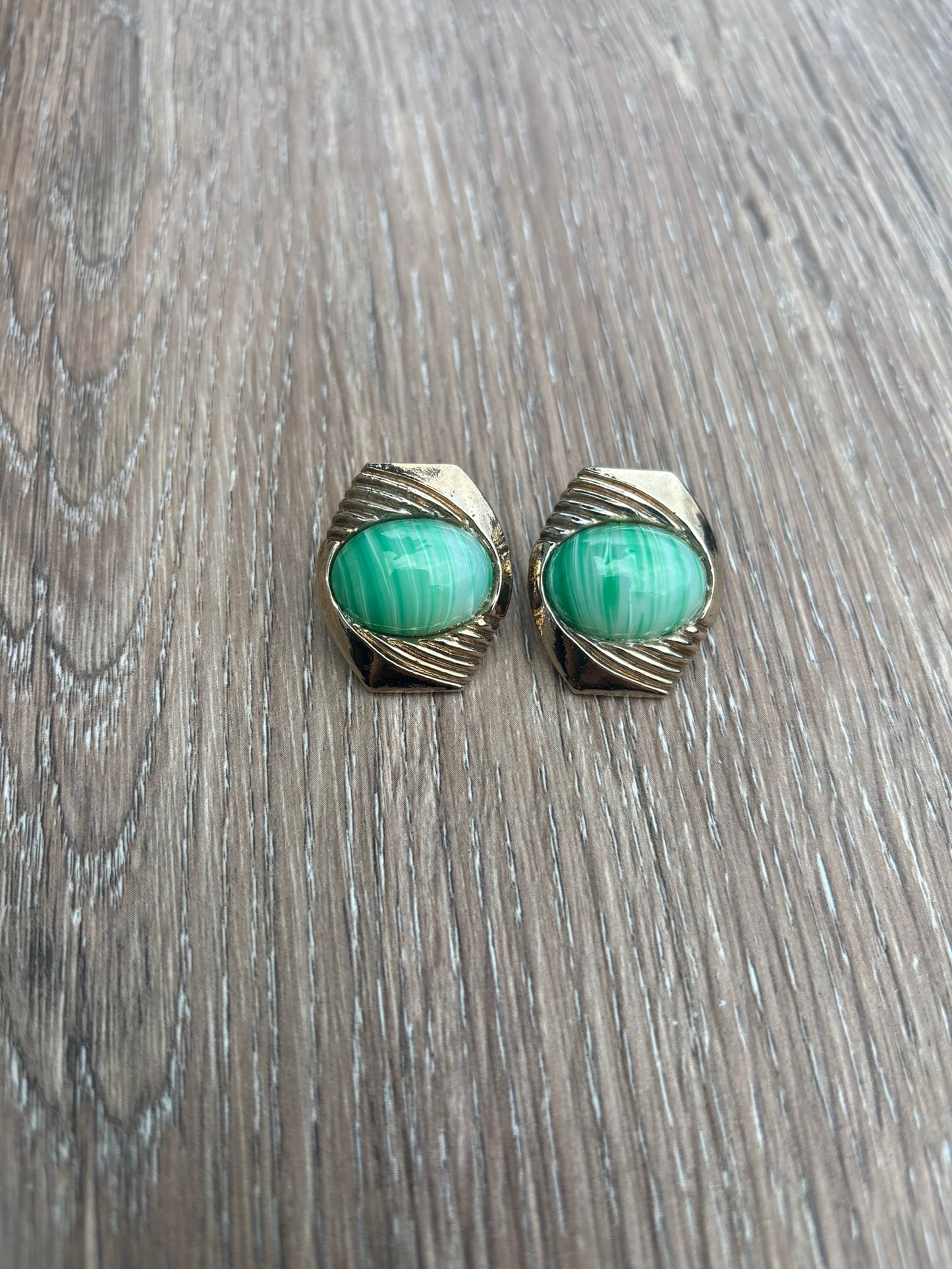 Vintage gold and green cufflink earrings