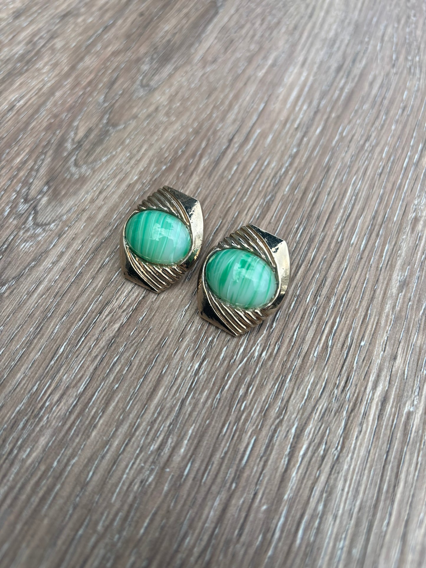 Vintage gold and green cufflink earrings