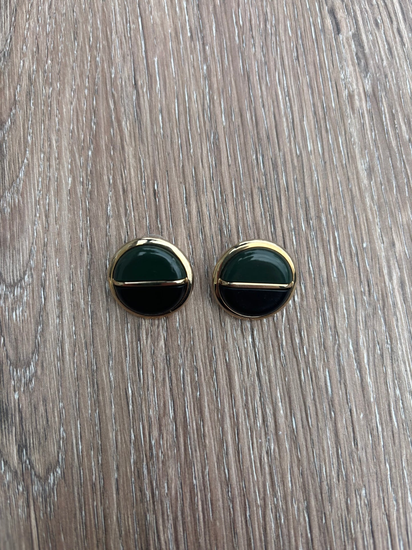 Vintage black and green cufflink earrings