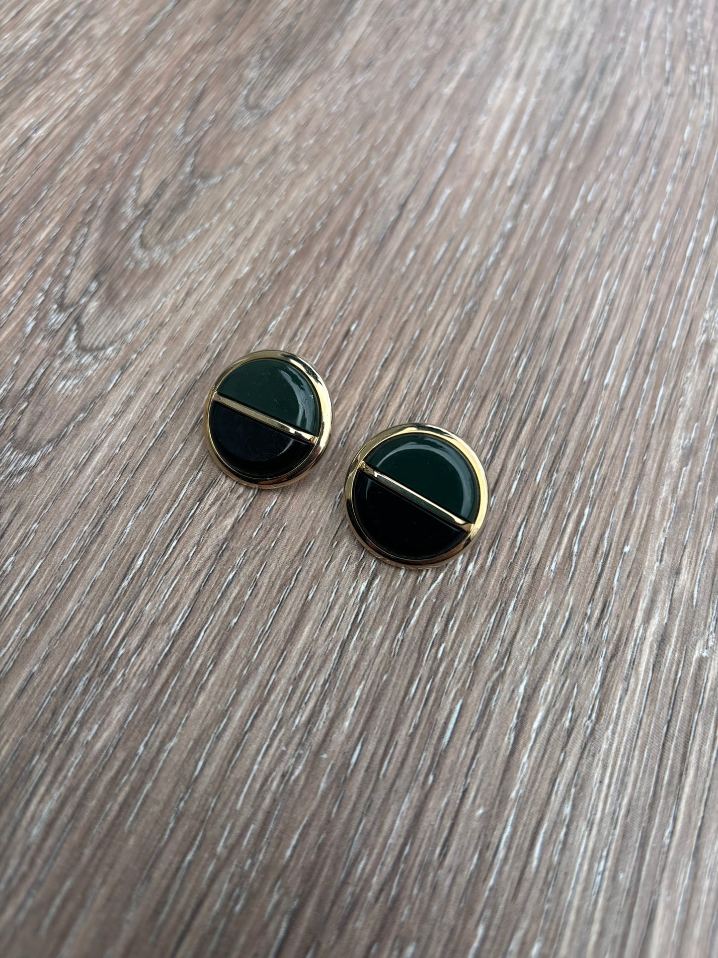 Vintage black and green cufflink earrings