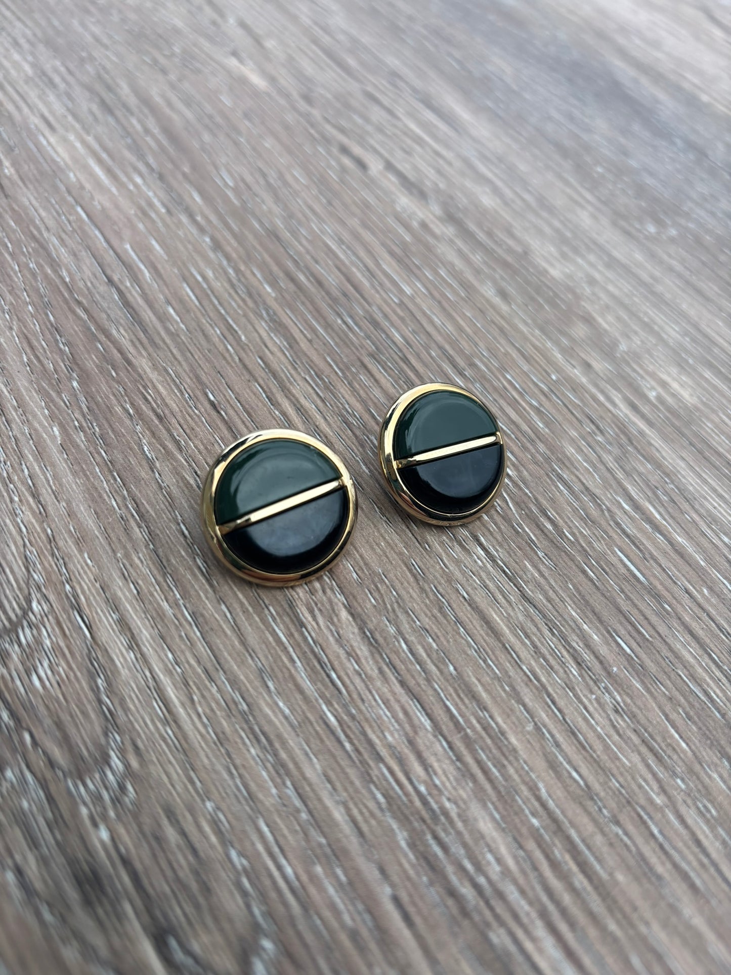 Vintage black and green cufflink earrings