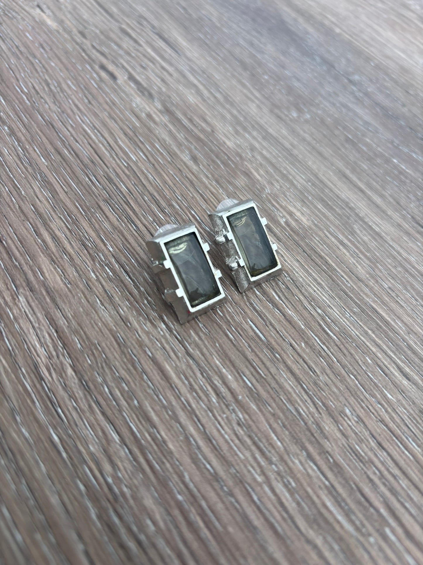 Vintage light green and silver cufflink earrings