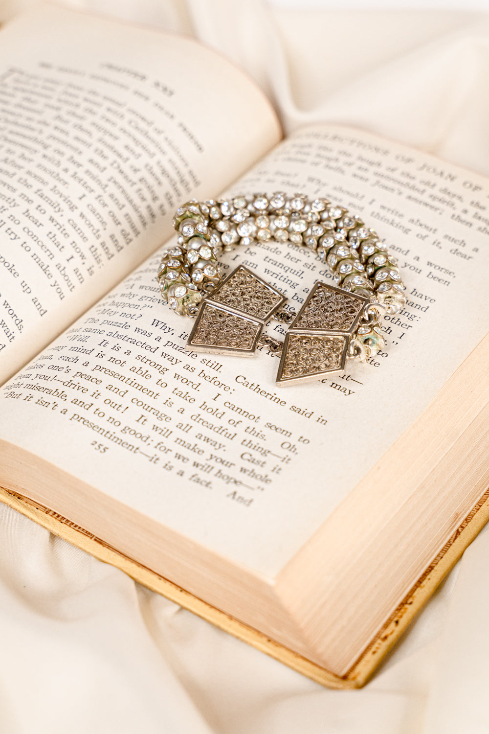 Vintage silver bracelet on double beaded strands